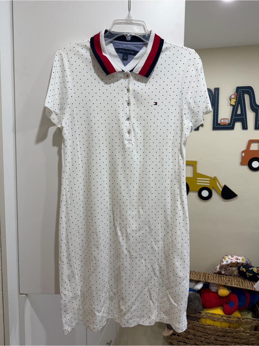Tommy Hilfiger White Mini Polo Dress with Navy & Red Trim
